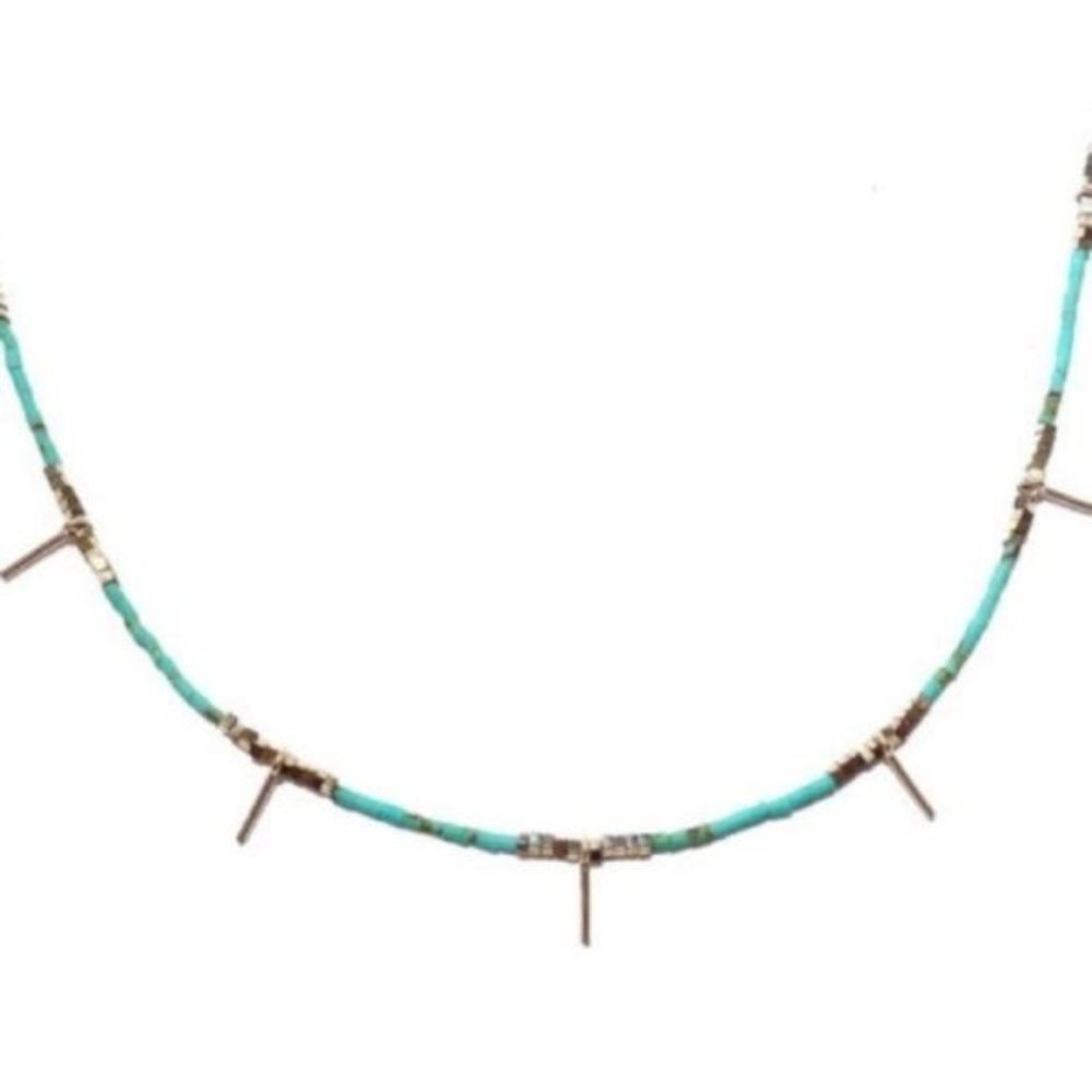 Free People Turquoise Necklace,Gold Spike Necklace